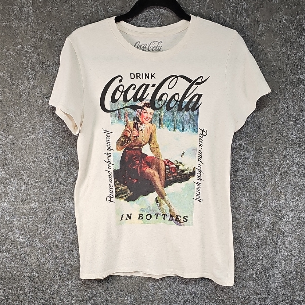 Lucky Brand Coca Cola Tee, Cream With Vtg Inspired Graphic‎ Print, Sz Medium